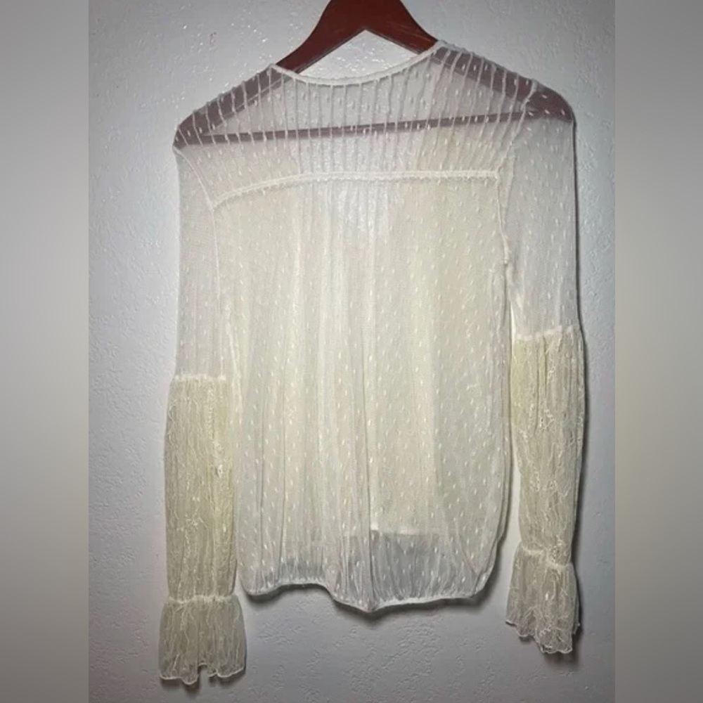 Free People Far Away Lace Blouse Medium Cream Sheer Boho Romantic Top - Picture 10 of 16